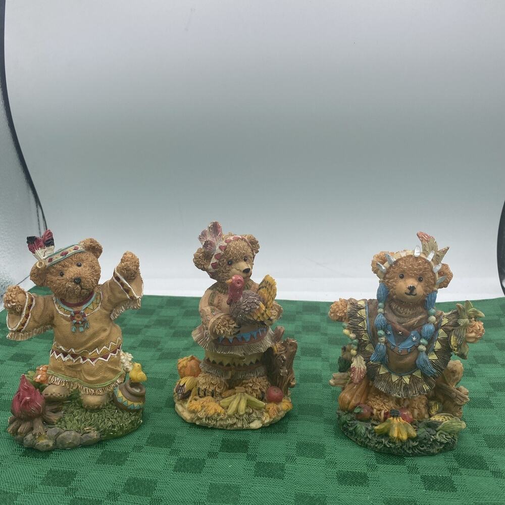 Set of 3 Vintage Risen Colorful Bears Dressed As American Indians 5”Tall